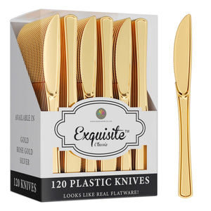 Exquisite Classic Gold Plastic Knives - 9 in. | 120 Count