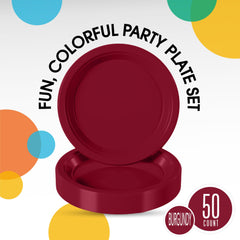 10 In. Burgundy Plastic Plates | 50 Count