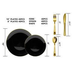 10 In. Classic Black Design Plates Gold Rim | 10 Count