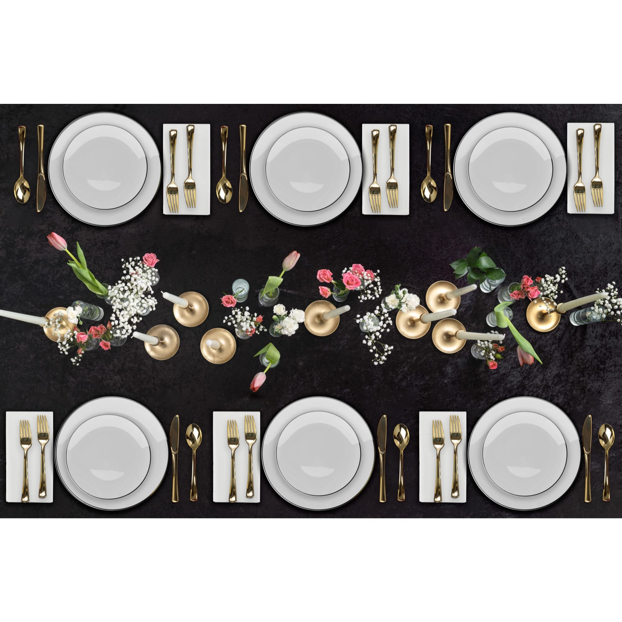 10 In. Classic White Design Plates Black Rim | 10 Count