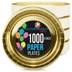 9 in. Reflective Gold Paper Plates | Case of 1000