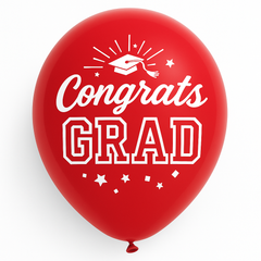 Red "Congrats Grad" Printed Latex Balloons - 12-Inch, 15-Pack