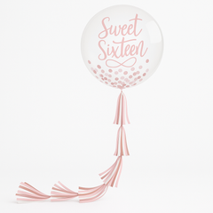 Sweet Sixteen Jumbo Latex Confetti Balloon with Tail - Pink/Rose Gold