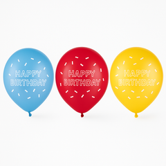 Rainbow Birthday Printed Latex Balloons - 12 Pack
