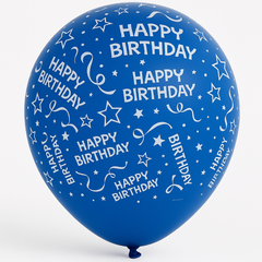 Royal Blue "Happy Birthday" Confetti Latex Balloons - 12 In. | 6 Pack