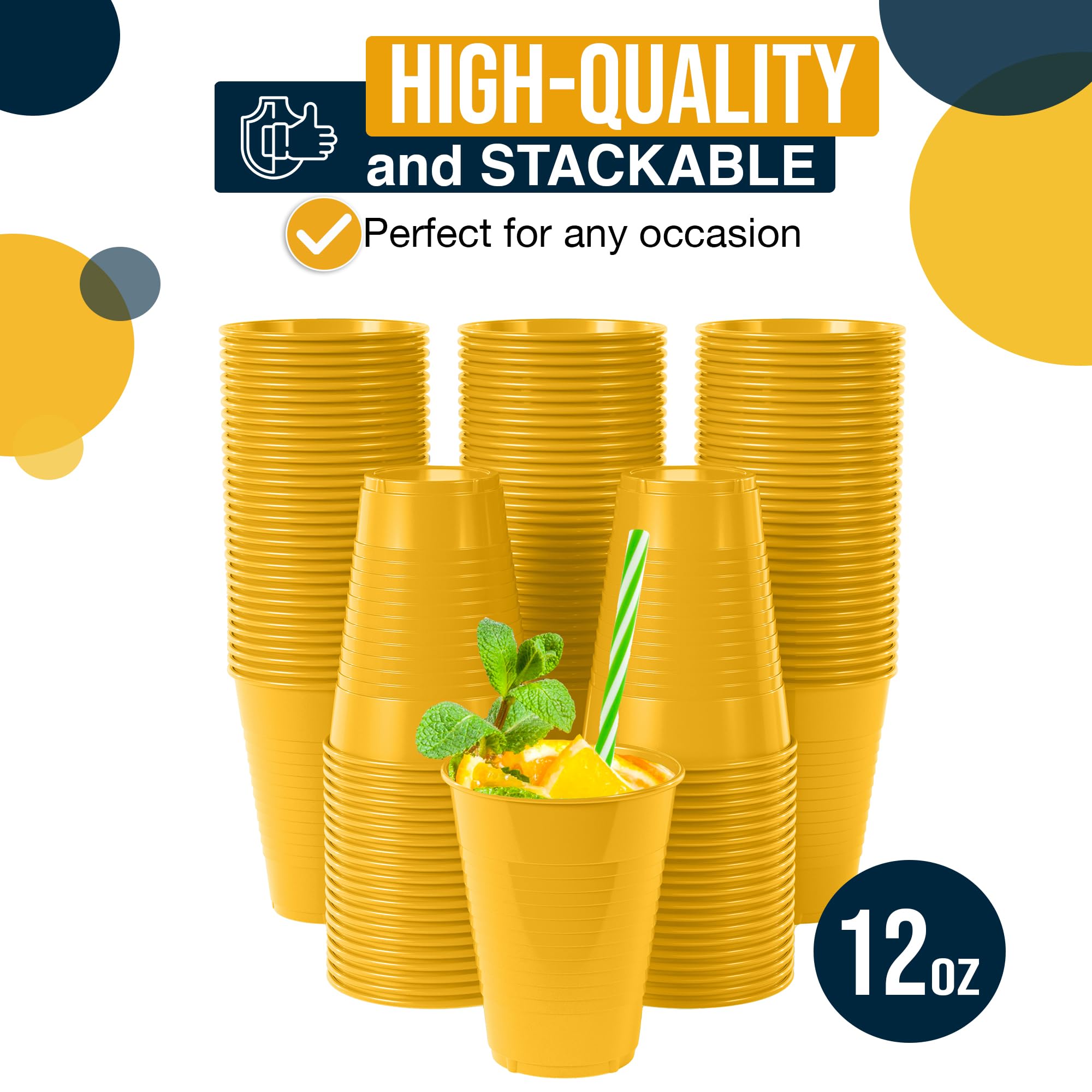 12 Oz. Yellow Plastic Cups | 50 Count