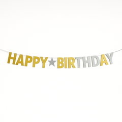 Giant Metallic Gold and Silver "Happy Birthday" Banner