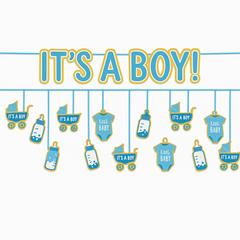 "It's a Boy" Baby Shower Banner Set with Strollers and Bottles