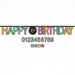 Neon Happy Birthday Banner with Customizable Age