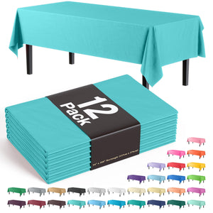 Aqua Blue Plastic Table Covers | 12 Pack - 54 In. x 108 In.
