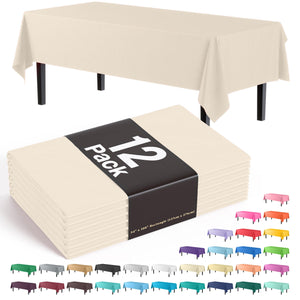 Premium Ivory Plastic Table Covers - 54 in. x 108 in. | 12 Count
