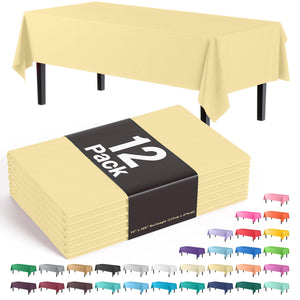 Light Yellow Plastic Table Covers | 12 Pack - 54 In. x 108 In.
