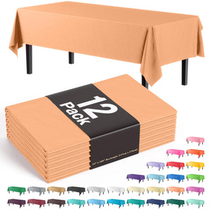 Premium Peach Plastic Table Covers | 12 Pack - 54 In. x 108 In.
