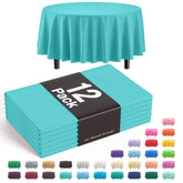 Premium Round Aqua Blue Plastic Table Covers | 12 Pack