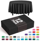 Black Round Plastic Table Covers | 12 Pack