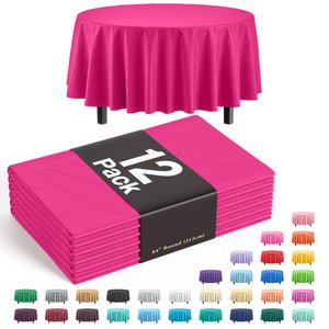 Cerise Round Plastic Table Covers | 12 Pack - 84 in.