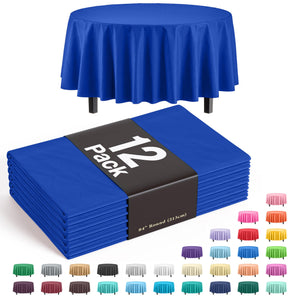 Premium Round Dark Blue Plastic Table Covers | 12 Pack - 84 in.