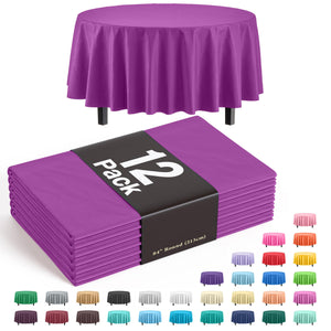 Round Magenta Plastic Table Covers | 12 Pack - 84 in.