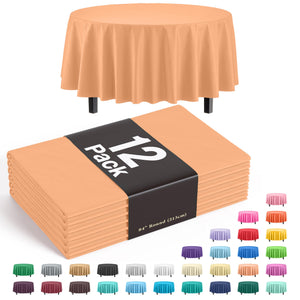 Premium Round Peach Plastic Table Covers | 12 Pack - 84 in.