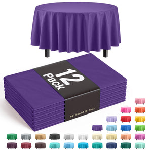 Round Purple Plastic Table Covers | 12 Pack - 84 in.