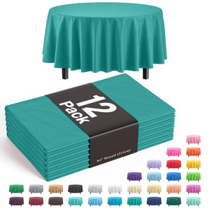 Premium Round Teal Plastic Table Covers | 12 Pack - 84 in.