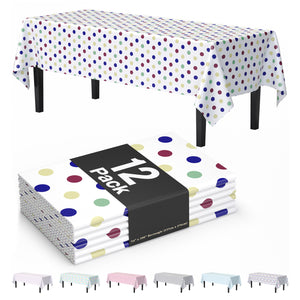Multi Colored Polka Dot Plastic Table Covers | 12 Pack | 54 in. x 108 in.