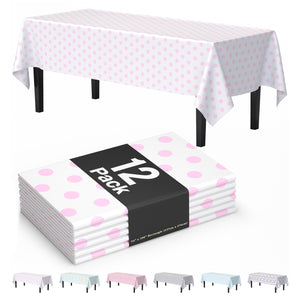 Pink Polka Dot Plastic Table Covers | 12 Pack | 54 in. x 108 in.