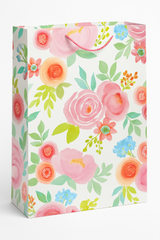 Elegant Floral Gift Bag with Watercolor Roses - Large 23.5-Inch