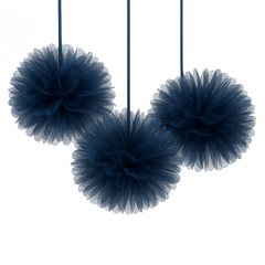 Navy Tulle Fluffy Decorations - Set of 3