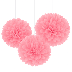 Elegant Pink Tissue Pom Pom Decorations - 3 Pack