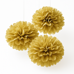 Gold Fluffy Tissue Pom Pom Decorations - 16-Inch, 3-Pack