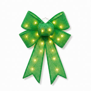 Elegant Green Fabric Bow with Lights - 21" Masquerade Decor