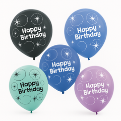 "Time to Party" 12" Happy Birthday Latex Balloons