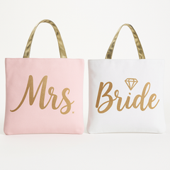 "Mrs." and "Bride" Reversible Tote Bag - Perfect for Weddings & Bachelorette Parties