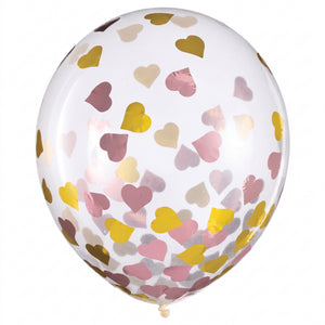 Metallic Heart Confetti Latex Balloons, 12-Inch, 6-Pack