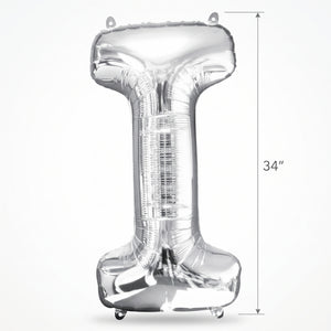 Silver Letter "I" Foil Balloon - Metallic Shine