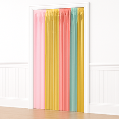 Pastel & Gold Fringe Doorway Curtain, 8ft