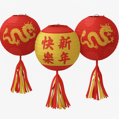 Deluxe Lunar New Year Paper Lanterns with Tassels - 3 Pack