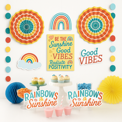 Retro Rainbow Birthday Party Decorating Kit - 12-Piece Set