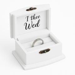 "I Thee Wed" Wedding Ring Bearer Box - Elegant White MDF Keepsake