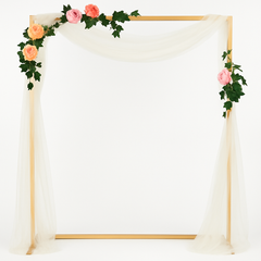 Elegant Gold Wedding Arch with String Lights, 7 ft