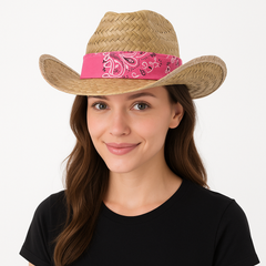 Western Straw Cowboy Hat with Vibrant Bandana