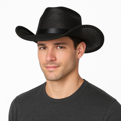 Black Straw Cowboy Hat – Classic Western Costume Accessory