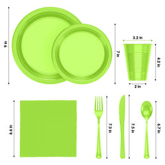 182 Pcs Lime Green Plastic Dinnerware Set | Setting for 26