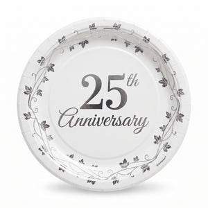 25th Anniversary Metallic Round Dinner Plates, 10.5-Inch, 8-Pack