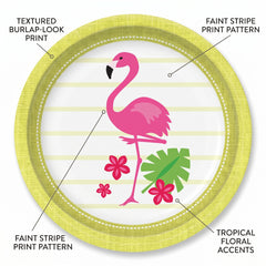 Tropical Flamingo Paper Plates 6.75 Inch Round - Disposable Luau Party Supplies for Summer Birthday, Pool Party, BBQ and Bridal Shower