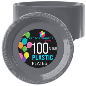 10 in. Silver Plastic Plates | 100 Count