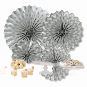 Silver Glitter Paper Fan Decorations Set - 4 Pack