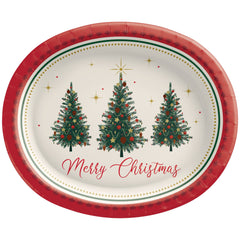 Christmas Elegant Evergreen Oval Paper Plates, 12-Inch, 18-Count
