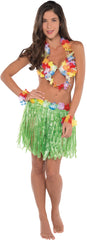 Adult Hula Skirt Kit with Bra, Lei, and Wristlets - Green & Multicolor